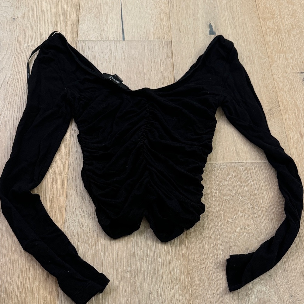 Forever 21 Black Ruched Long Sleeve Top